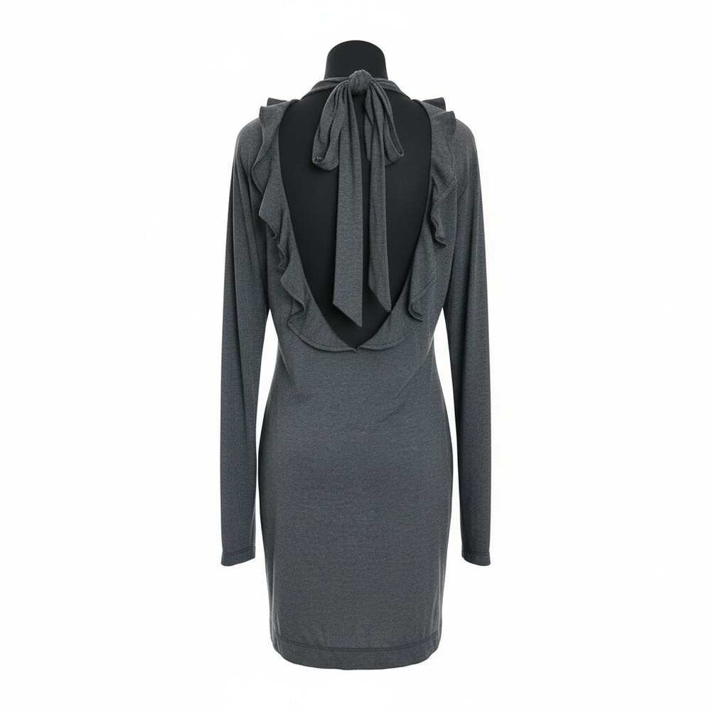 IRO Jeans Cassy Mini Dress Open Back Ruffle Small Charcoal Grey LS NWT $209 - Picture 6 of 8